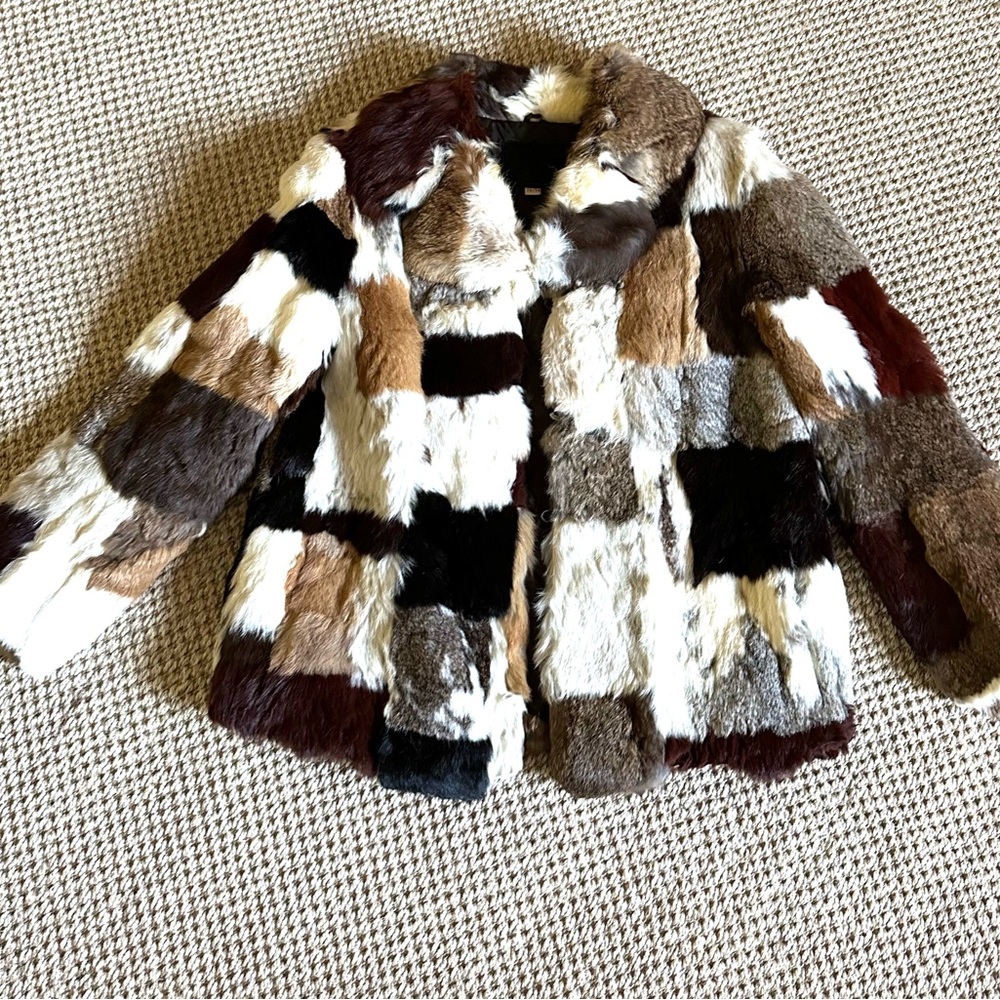 Vintage 1970 Patchwork French Rabbit Fur Jacket Coat SZ 13 14 K&H Furmoste